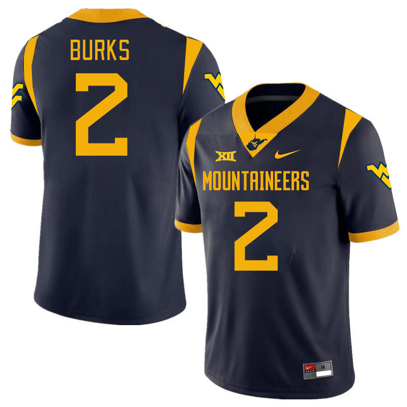 #2 Aubrey Burks West Virginia Mountaineers College 2024 New Uniforms Football Jerseys Stitched Sale-Navy